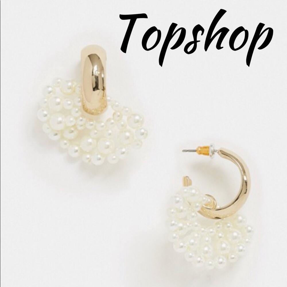 Elegant Topshop Gold Hoops. Cream Pearl Fan Detail